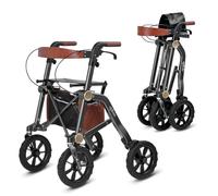 Uplivin Trive All Terrain Rollator with Seat - 1 Step Dual Folding, 10 Inch 4 Wheel Rollators, Adjustable Height，Lightweight Aluminium Mobility Walker with Underseat Bag (Black)