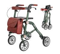 Uplivin Trive Rollator with Seat - 1 Step Double Folding || 4 Wheel Rollator || Lightweight 6.5kg || Aluminum Mobility Walker || Oxidised Surface Finish for Metallic Look (Green)