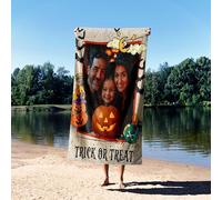 Upload Your Own Trick or Treat Towel | Personalised Halloween Bathroom Towel | Custom Photo & Design | Face, Hand, Bath, Oversize Options | Spooky Gift & Home Decor