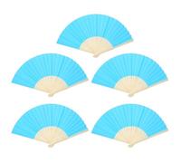 Upluckey 5 Pack Folding Paper Hand Fans, Blank DIY Decorative Fans, Blue | Folded Size 21 X 2.7 Cm, Weighs 97 G, Nonslip Grip, Fits Handbags Backpacks, Stage Props, Indoor Display, Paintable Surface
