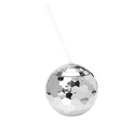 Upluckey Disco Ball Cup, 580ml Plastic Spherical Straw Cup, Silver | Leakproof Threaded Lid, Multi Facet Reflections, Reusable Tube, Glitter Electroplated Finish, Food Grade PS, Party Use