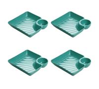 Upluckey Dumpling Plates Set of 4 with Dipping Saucer 7.2in Divided Green | Durable Resin Construction, Microwave And Dishwasher Safe, Japanese Style, Easy To Clean, For Sushi Snacks Desserts
