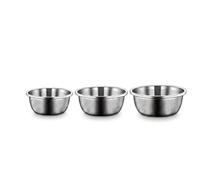 Upluckey Food Strainer Set 3-Piece Stainless Steel, Vegetable Drainer | Nested Storage, Curled Edge Grip, Non Slip Base, Mirror Polish, Easy Wipe Clean, 28 24 20 Cm Diameters, 600 G Total Weight