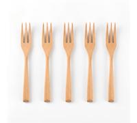 Upluckey Wooden Forks 5 Pcs, 7.5 Inch 3 Prong Reusable Beech Wood Flatware | Smooth Finish, Comfortable Grip, Sturdy Build, Easy To Clean, Minimalist Style, Salad Fruit Dessert, Family Dinners Parties