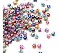 Upnedo 200 Pieces Evil Eye Charms 6MM Alloy Gold Plated DIY Craft Spacer Beads for Jewelry Making Single Hook Lucky Round Turkey Eye Charms for Bracelet Necklace Earrings Making Supplies, 6mm, Metal