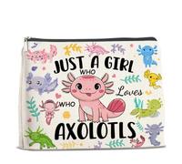 UPNEGE Axolotl Gifts Makeup Bag for Girls Women, Cute Just a Girl Who Loves Axolotls Cosmetic Pouch Bags Gifts for Axolotl Lovers Animal Lovers