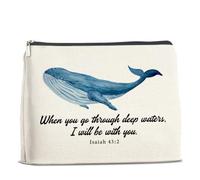 UPNEGE Christian Whale Shark Makeup Bag Gifts for Women Bible Verse Isaiah 43:2 When You Go Through Deep Waters I Will Be With You Cosmetic Bag Zipper Pouch