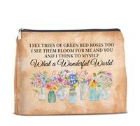 UPNEGE Floral Makeup Bag Gifts for Women What a Wonderful World Floral Butterfly Cosmetic Bag Zipper Makeup Pouch