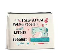 UPNEGE Funny Sewing Gifts Makeup Bag for Women I Sew Because Cosmetic Pouch Bags Quilting Gifts for Sewing Lovers Quilters Crafters