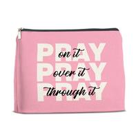 UPNEGE Inspirational Pray On It Pray Over It Makeup Bag Gifts for Women Christian Religious Pink Cosmetic Bag Zipper Pouch Travel