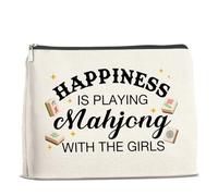 UPNEGE Mahjong Lovers Makeup Bag Mahjong Gifts for Mahjong Player Happiness Is Playing Mahjong with the Girls Cosmetic Bag Zipper Makeup Pouch, polychrome
