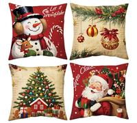 UPOFFICIS Christmas Pillow Covers 18x18 inch Set of 4, Christmas Decorations Cushion Covers, Xmas Pillow Covers, Pillowcases Throw Pillow Covers for Sofa Couch Home Decor