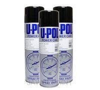 UPol Car Paint Power Can Satin Black 3 x Aerosols Spray Cans