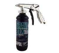 UPOL Gravitex Plus HS Stone Chip Protector - 1 Litre Black Overpaintable Primer & Air Application Gun - High Build OEM Textured Primer - 1K Solvent Based Coating - For Vehicle Underbodies, Wheel Arche