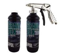 UPOL Gravitex Plus HS Stone Chip Protector - 2 x 1 Litre White Overpaintable Primer & Air Application Gun - High Build OEM Textured Primer - 1K Solvent Based Coating - For Vehicle Underbodies