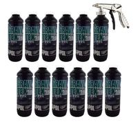 UPOL Gravitex Plus HS Stone Chip Protector - Pack of 12 x 1 Litre White Primer & Air Application Gun - Overpaintable High Build OEM Textured Primer - 1K Solvent Based Coating - For Vehicle Underbodies