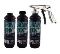 UPOL Gravitex Plus HS Stone Chip Protector - Pack of 12 x 1L (4 Cans of Each, White, Black & Grey) & Air Application Gun - Overpaintable OEM Textured Primer - 1K Solvent Based Coating - For Vehicle