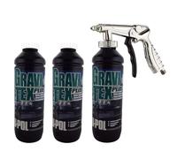UPOL Gravitex Plus HS Stone Chip Protector - Pack of 3 x 1 Litre White Overpaintable Primer & Air Application Gun - High Build OEM Textured Primer - 1K Solvent Based Coating - For Vehicle Underbodies