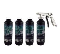 UPOL Gravitex Plus HS Stone Chip Protector - Pack of 4 x 1 Litre White Overpaintable Primer & Air Application Gun - High Build OEM Textured Primer - 1K Solvent Based Coating - For Vehicle Underbodies