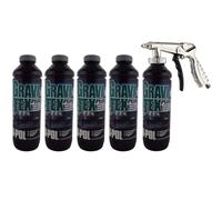 UPOL Gravitex Plus HS Stone Chip Protector - Pack of 5 x 1 Litre Grey Overpaintable Primer & Air Application Gun - High Build OEM Textured Primer - 1K Solvent Based Coating - For Vehicle Underbodies