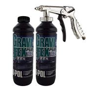 UPol Gravitex Stone Chip Protector Black 1 Litre X 2Overpaintable Chassis Protection + Air Application Gun Tough Hard Durable Coating Designed To Reproduce The Manufacturers Original Stone Chip Finish