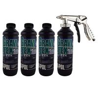 UPol Gravitex Stone Chip Protector Black 1 Litre X 4Overpaintable Chassis Protection + Air Application Gun Tough Hard Durable Coating Designed To Reproduce The Manufacturers Original Stone Chip Finish