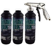 UPol Gravitex Stone Chip Protector White 1 Litre X 3Overpaintable Chassis Protection + Air Application Gun Tough Hard Durable Coating Designed To Reproduce The Manufacturers Original Stone Chip Finish