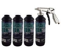 UPol Gravitex Stone Chip Protector White 1 Litre X 4Overpaintable Chassis Protection + Air Application Gun Tough Hard Durable Coating Designed To Reproduce The Manufacturers Original Stone Chip Finish