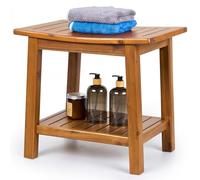 Upolana Teak Shower Bench, 20" Solid Wood Shower Stool Waterproof Shower Seat with Storage Shelf for Bathroom, Indoor & Outdoor Use