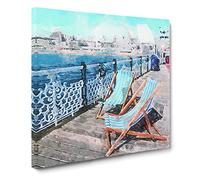Upon Brighton Beach Pier Canvas Print | Gallery Wrapped 30mm Frame Wall Art | 14x14 inches | Ready to Hang | Abstract Seascape Picture | Living Room Bedroom Lounge Office