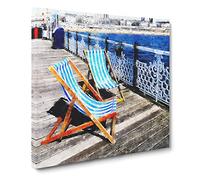 Upon Brighton Beach Pier Canvas Print | Gallery Wrapped 30mm Frame Wall Art | 20x20 inches | Ready to Hang | Abstract Seascape Picture | Living Room Bedroom Lounge Office