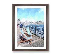Upon Brighton Beach Pier In Abstract Modern Framed Wall Art Print, Ready to Hang Picture for Living Room Bedroom Home Office Décor, Walnut A3 (34 x 46 cm)