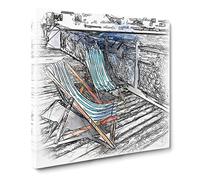 Upon Brighton Beach Pier Sketch Canvas Print | Gallery Wrapped 30mm Frame Wall Art | 14x14 inches | Ready to Hang | Modern Seascape Picture | Living Room Bedroom Lounge Office