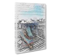 Upon Brighton Beach Pier Sketch Canvas Print | Gallery Wrapped 30mm Frame Wall Art | 30x20 inches | Ready to Hang | Modern Seascape Picture | Living Room Bedroom Lounge Office