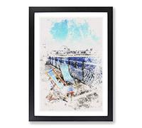Upon Brighton Beach Pier Watercolour Framed Print | A2 Black Framed Wall Art | Ready to Hang | Modern Beach Picture | Living Room Bedroom Lounge Office