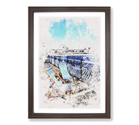 Upon Brighton Beach Pier Watercolour Framed Print | A2 Walnut Framed Wall Art | Ready to Hang | Modern Beach Picture | Living Room Bedroom Lounge Office