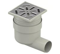Uponor Aqua Ambient DN 50 Standard Horizontal Floor Drain with Stainless Steel Drain Grate, Point Drain with INOX Grid 10 cm x 10 cm, Grey