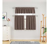 UPOPO Brown 3 Pieces Tier Curtains and Valance Set Kitchen Window Curtains Over Sink Linen Textured Caravan Small Short Bathroom Curtain Half Window Cafe Curtains Basement Rod Pocket 54"x18"/27"x30"