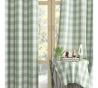 UPOPO Curtains for Windows Buffalo Check Plaid Gingham Pattern Rod Pocket Cotton Curtain Panels 63 inch Length Farmhouse Kitchen Curtains 2 Panels Living Room Bedroom Basement Green White 52"x63"