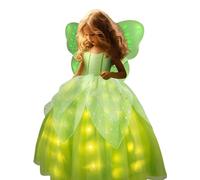 UPORPOR Princess Costumes for Girls Light Up Fairy Dress Up for Girls Halloween Kids Birthday Party Fancy LED Costume with Wings Green