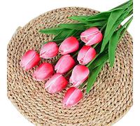 Uposao 10pcs Artificial Tulips, Real Touch Tulips Wedding Bouquets, Tulips Flowers for Home Garden Wedding Party Indoor Outdoor Decoration