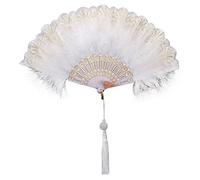 Uposao 1920s Feather Fan, Vintage Embroidered Flower Marabou Feather Fan, Wedding Feather Fan Handheld Flapper Hand Fan Folding Fan Props for Halloween Dancing Show Tea Party Costume Decoration