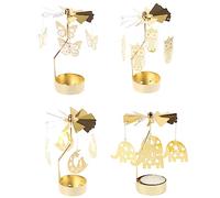 Uposao 4Pcs Rotating Tea Light Holder Candle Spinner Metal Candlestick Holder Christmas Rotary Tealight Holder for Wedding Birthday Party Decoration Home Decor Gifts