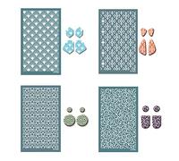 Uposao 4Pcs Silk Screen Stencils for Polymer Clay, Polymer Clay Silkscreen Tool Reusable Silkscreen Print Kit for DIY Polymer Clay Jewelry Making