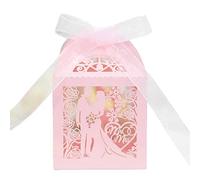 Uposao 50 PCS Love Heart Laser Cut Wedding Candy Gift Box Chocolate Box, Heart Paper Favour Boxes with Ribbon Christening Favor Box for Wedding Banquet Birthday Engagement Party
