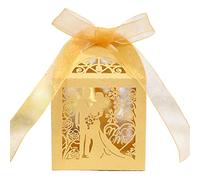 Uposao 50 PCS Love Heart Laser Cut Wedding Candy Gift Box Chocolate Box, Heart Paper Favour Boxes with Ribbon Christening Favor Box for Wedding Banquet Birthday Engagement Party