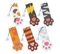 Uposao 6Pcs 5D Diamond Drawing Bookmarks, DIY Kit Bookmark Feather Shape Diamond Drawing Bookmarks Bookmark With Crystal Pendant Embroidery Digital Painting Bookmark Craft Gifts