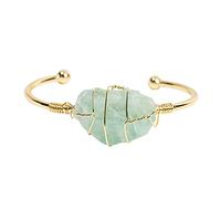 Uposao Gold Plated Gemstone Cuff Bracelets for Women Irregular Natural Raw Rough Quartz Healing Crystal Wire Wrapped Cuff Bracelet Bangle for Party Family Wedding