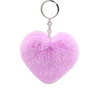 Uposao Heart-shaped plush key ring, soft hair ball, fluffy pompoms, soft plush key ring, pendant accessory for girls and women