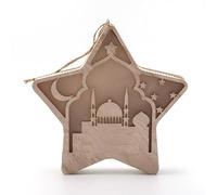 Uposao Ramadan Wooden LED Star Light Decorative Islamic Lunar Mosque Night Lamp Ramadan Kareem Wooden Hanging Ornament Eid Home Decoration Gift for Eid Festival Party Supplies